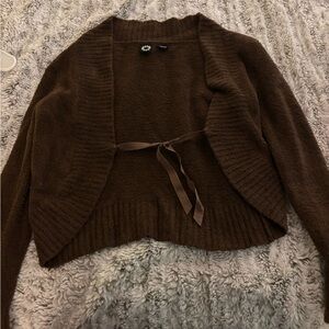 Brown Women's Sweater with Ribbon Tie